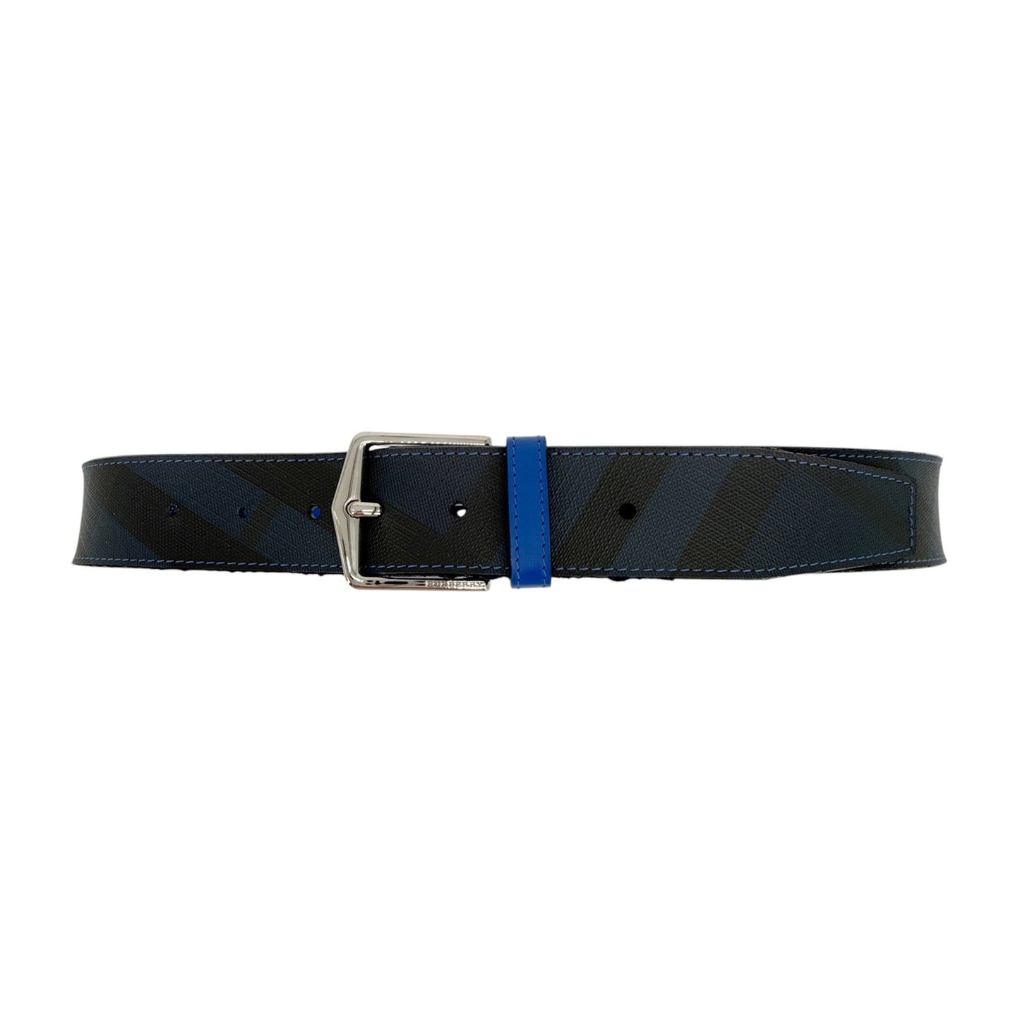 BURBERRY Joe London Check Leather Belt in Navy/Black 85cm|34in