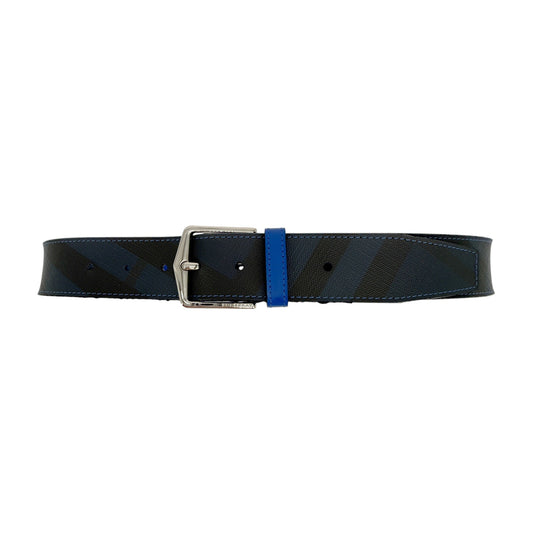 BURBERRY Joe London Check Leather Belt in Navy/Black 85cm|34in