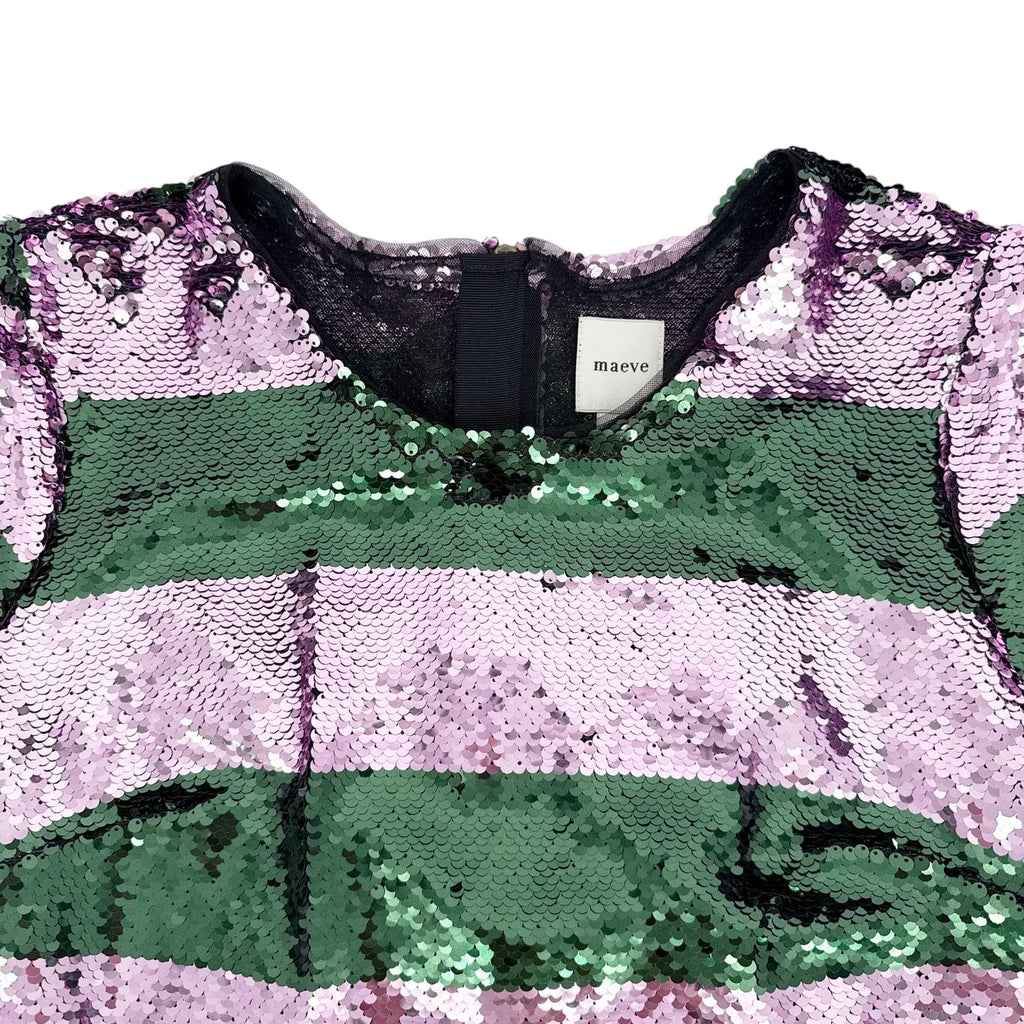 ANTHROPOLOGIE Maeve Short-Sleeve Sequin Striped Top S - flyKAMP
