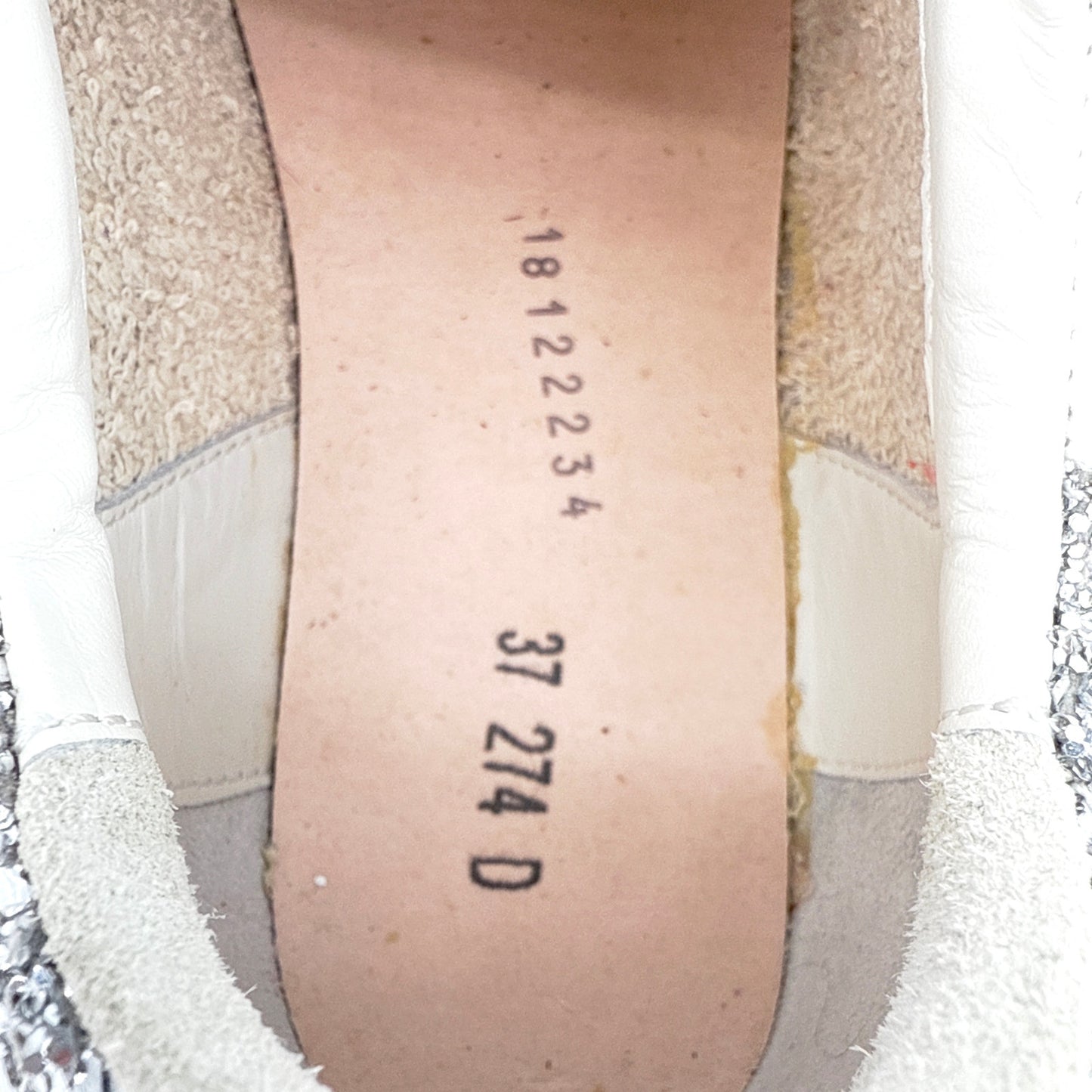 GOLDEN GOOSE Super-Star Silver Glitter Sneakers in Silver, White, & Taupe 37