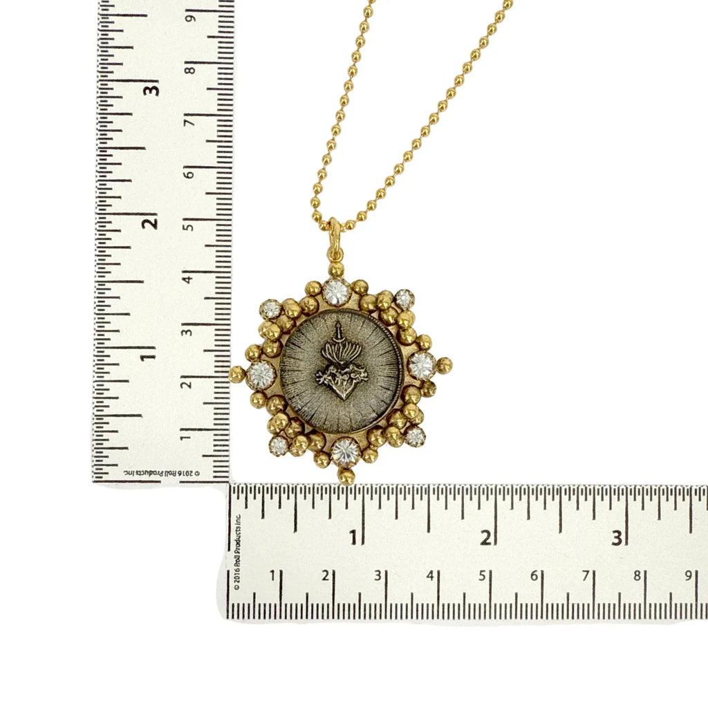 VIRGINS SAINTS &amp; ANGELS VSA Cloister Sacred Heart Charm Necklace Gold Ball Chain - flyKAMP