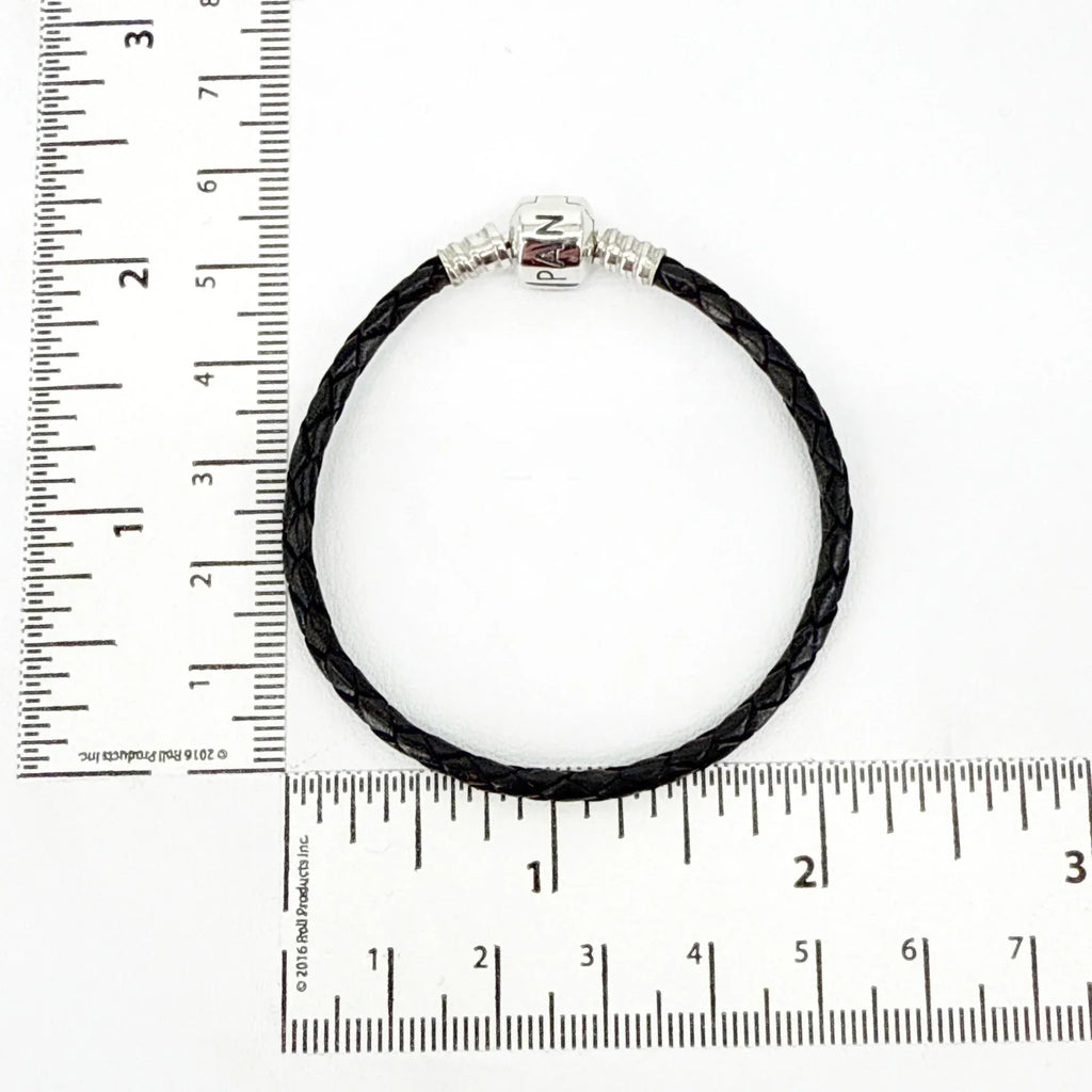 PANDORA Moments Woven Leather Bracelet with Silver Clasp in Black 17cm - flyKAMP