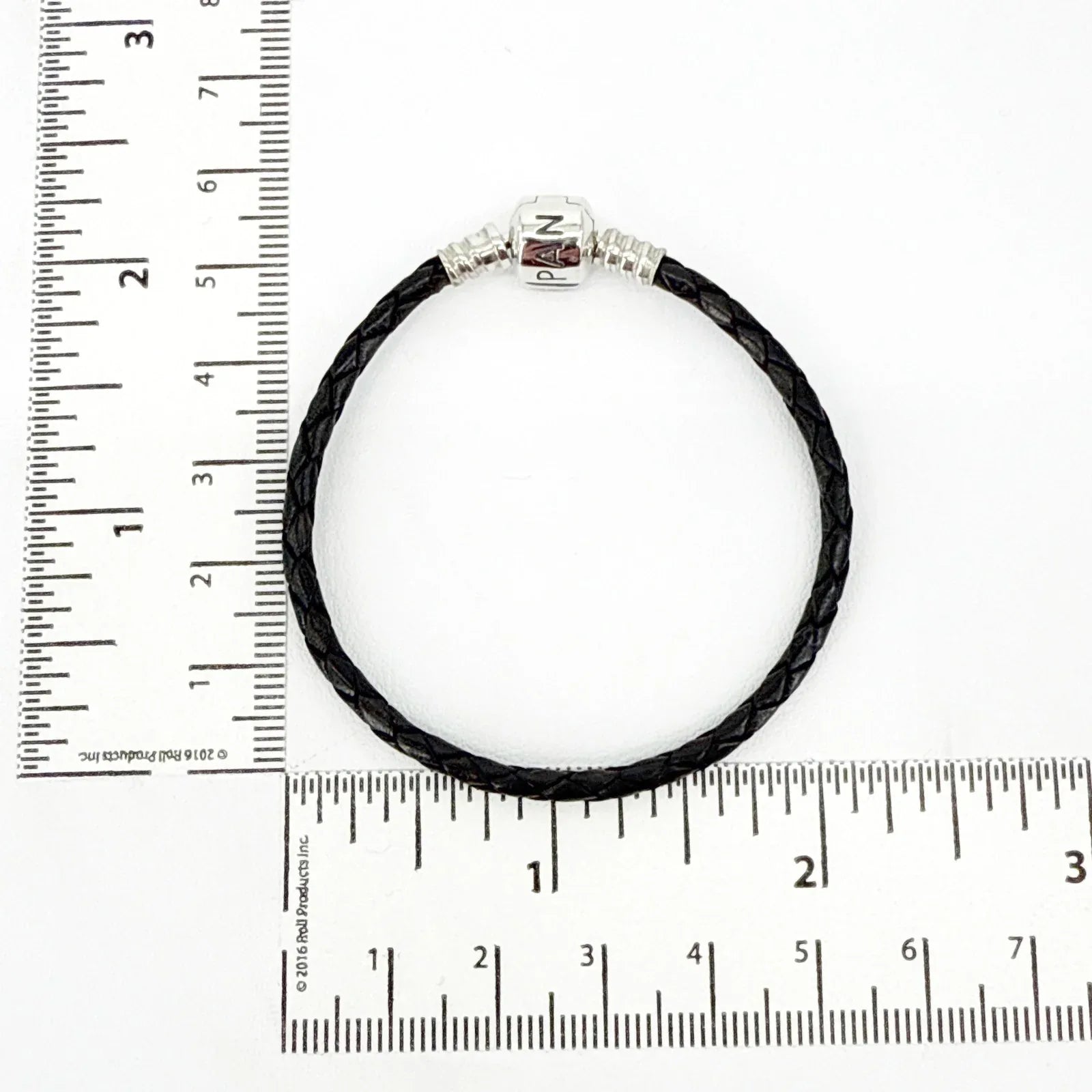 PANDORA Moments Woven Leather Bracelet with Silver Clasp in Black 17cm - flyKAMP