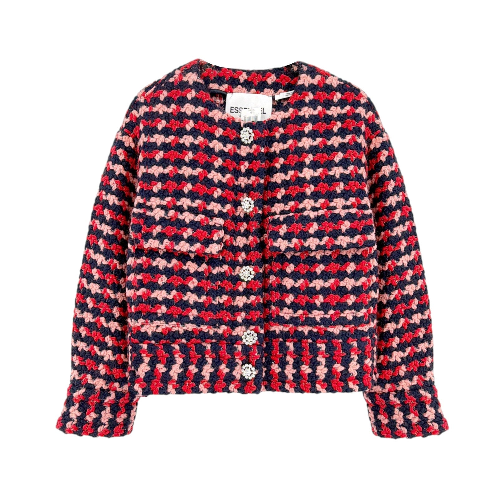 ESSENTIEL ANTWERP Wool Blend Tweed Jacket in Navy Peach & Red XS Essentiel Antwerp