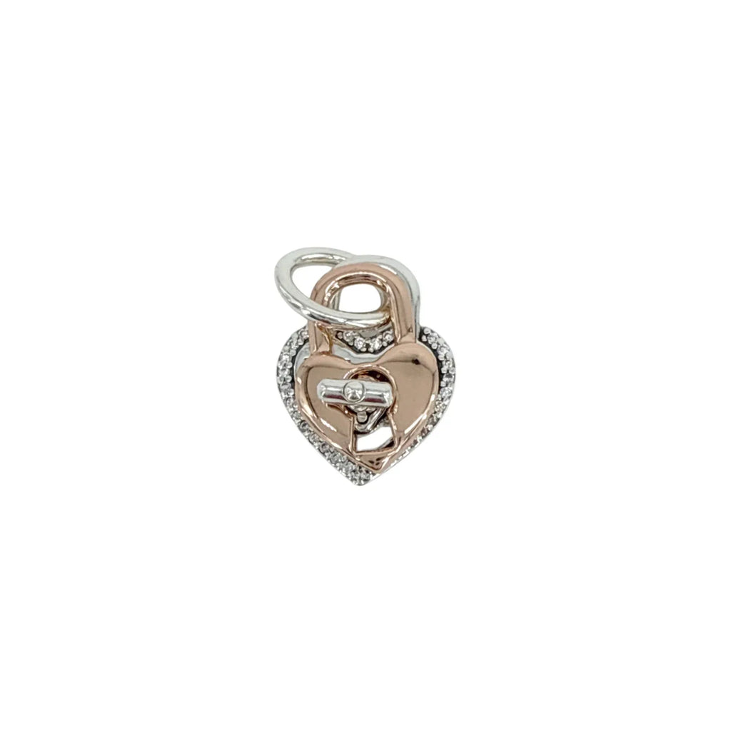 PANDORA Two-tone Twistable Heart Padlock Double Dangle Charm - flyKAMP