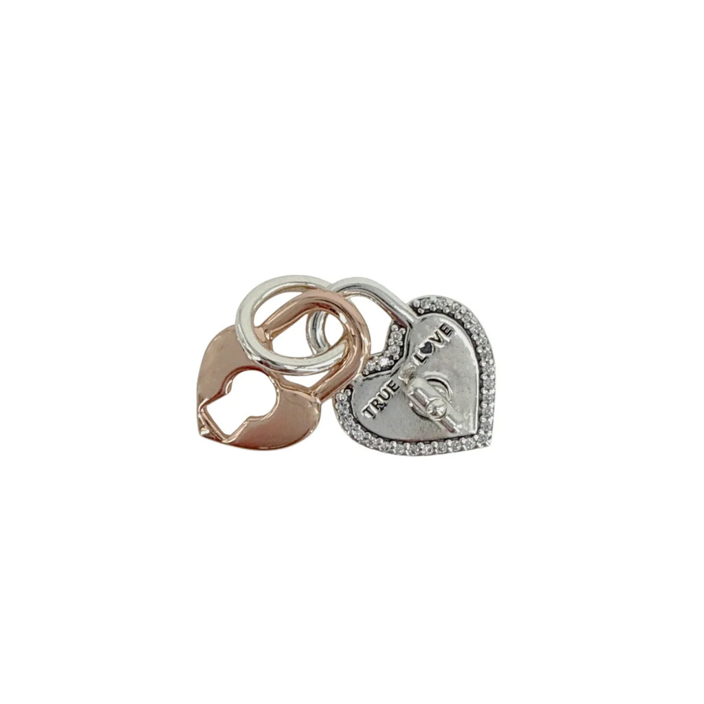 PANDORA Two-tone Twistable Heart Padlock Double Dangle Charm - flyKAMP