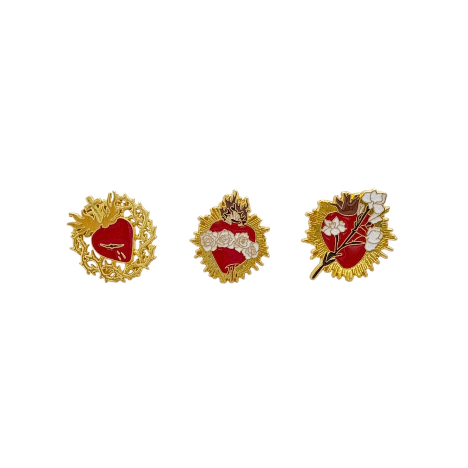 THE THREE HEARTS of the Holy Family Brooch Pins & Prayer Card Gift Set Fratelli Bonella