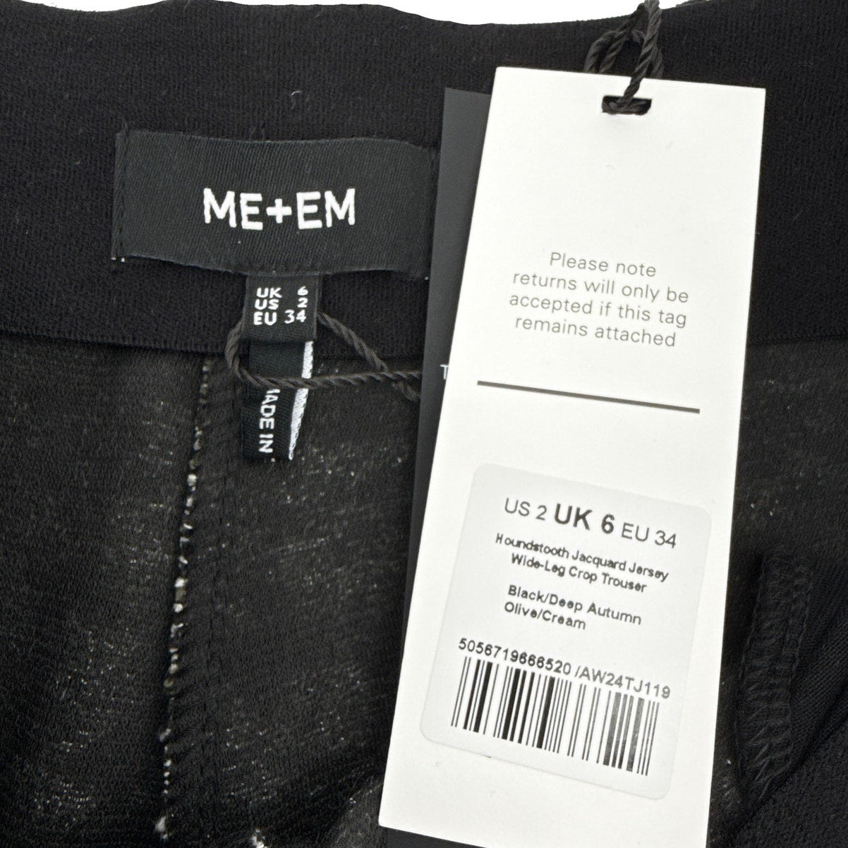 ME+EM Houndstooth Wide Leg Crop Pant Jacquard Ponte Jersey Tailoring 2|XS