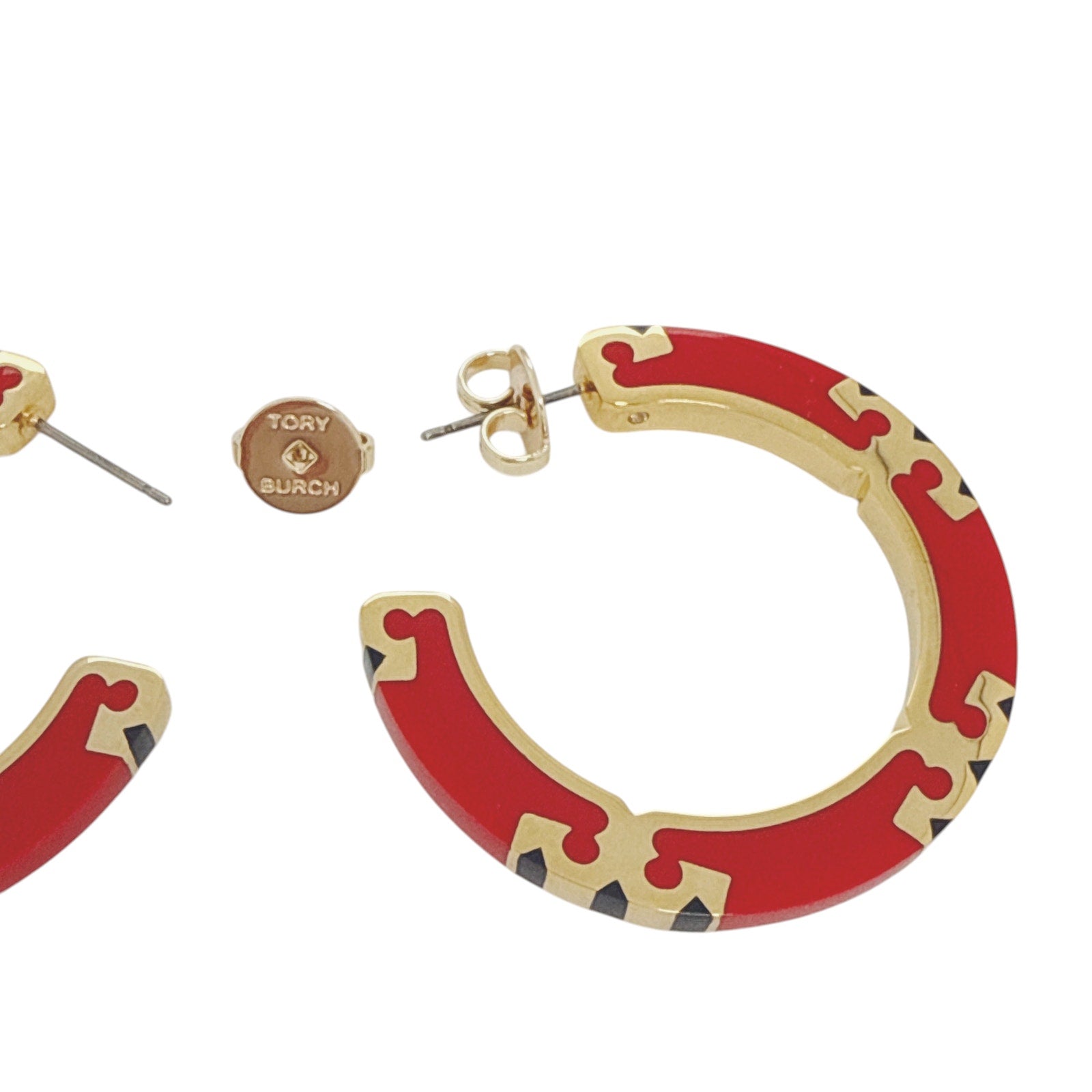 TORY BURCH Icon Enamel Hoop Earrings in Tory Gold / Red / Navy Tory Burch