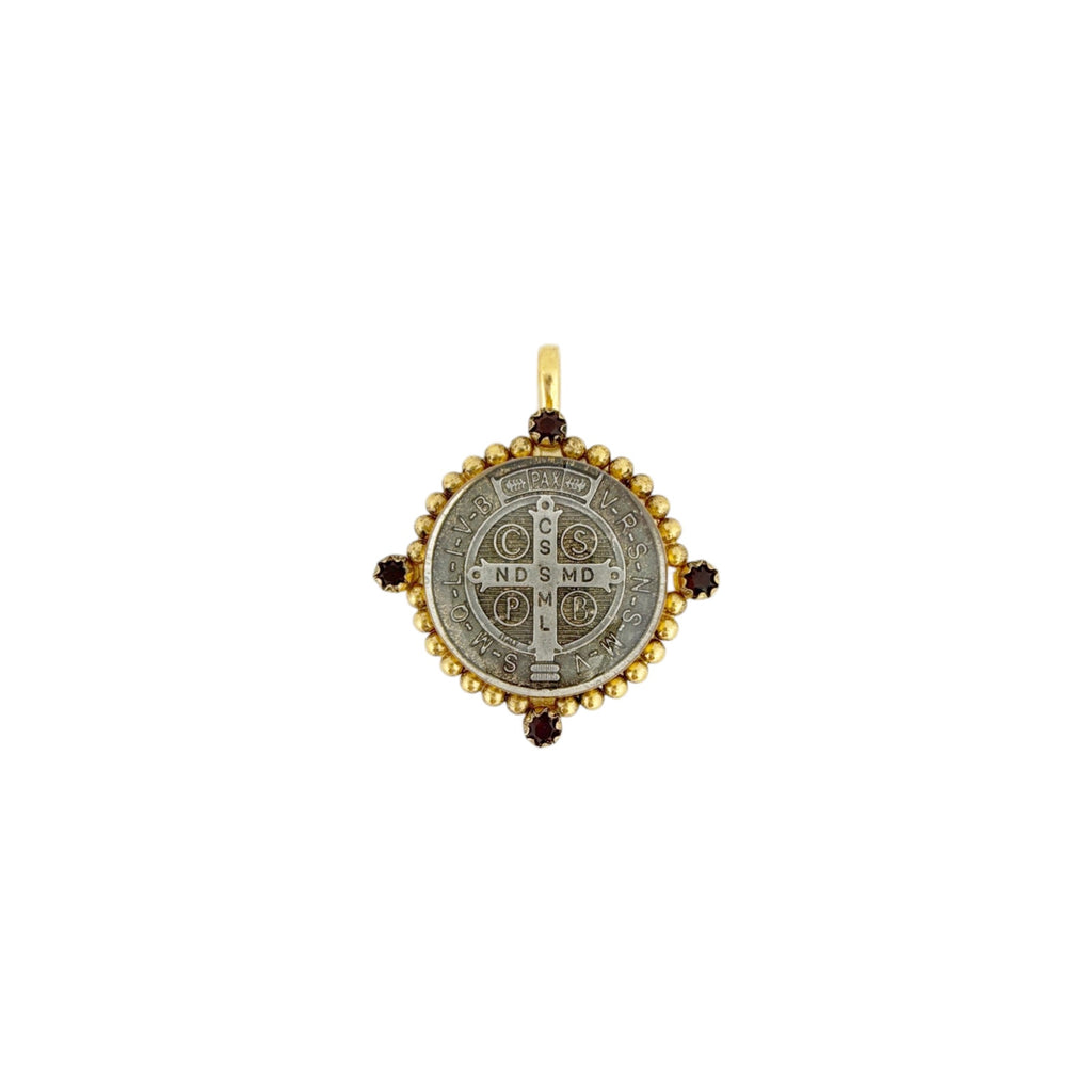 VIRGINS SAINTS & ANGELS VSA Bespoke San Benito Medallion Garnett & Gold Virgins Saints & Angels