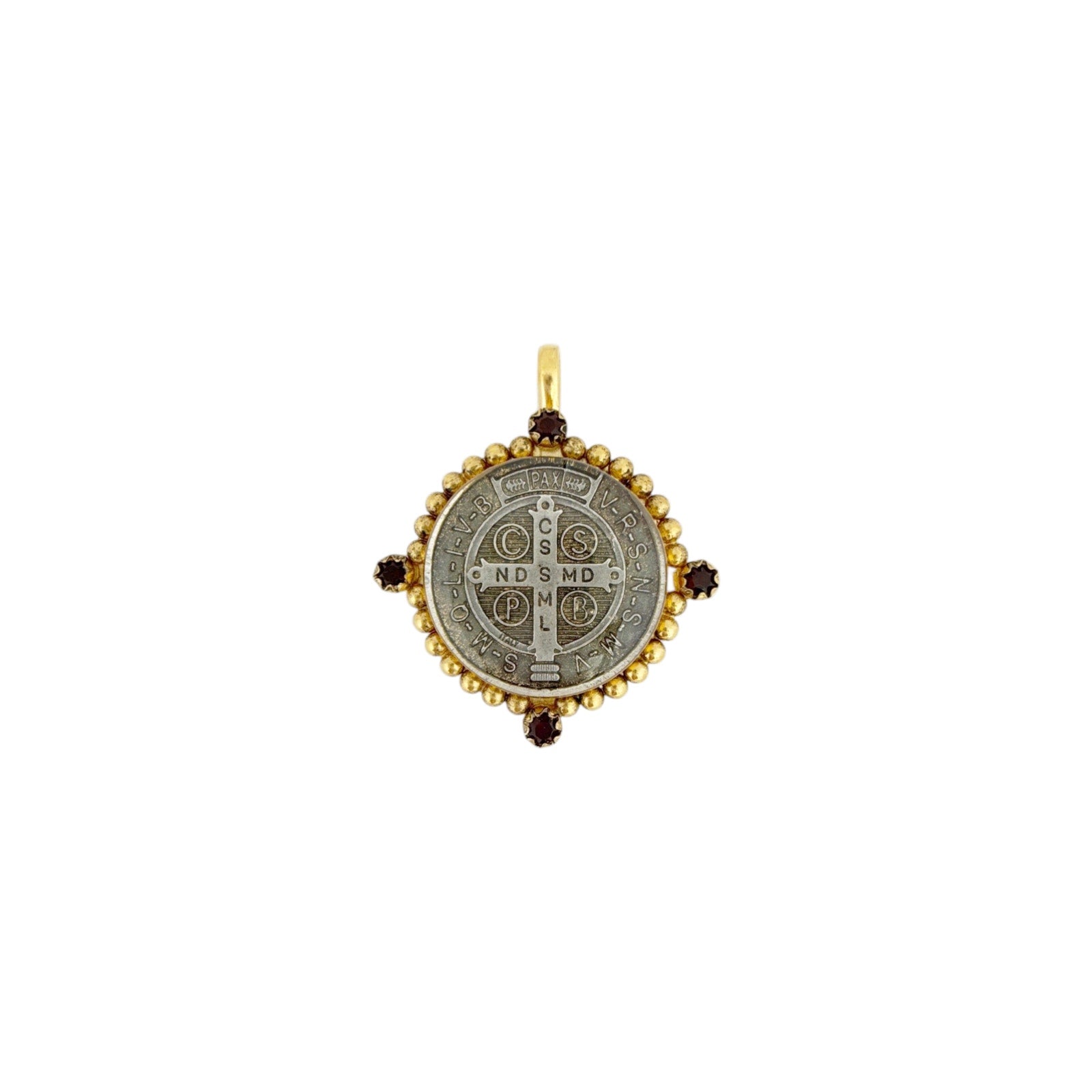 VIRGINS SAINTS & ANGELS VSA Bespoke San Benito Medallion Garnett & Gold Virgins Saints & Angels