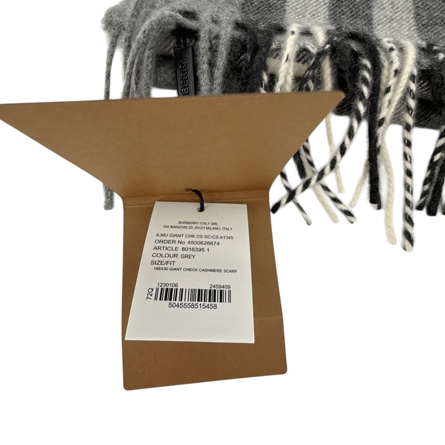 BURBERRY Giant Check Cashmere Scarf in Grey