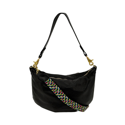 CLARE V. Moyen Messenger in Relaxed Black with Braided Crossbody Strap