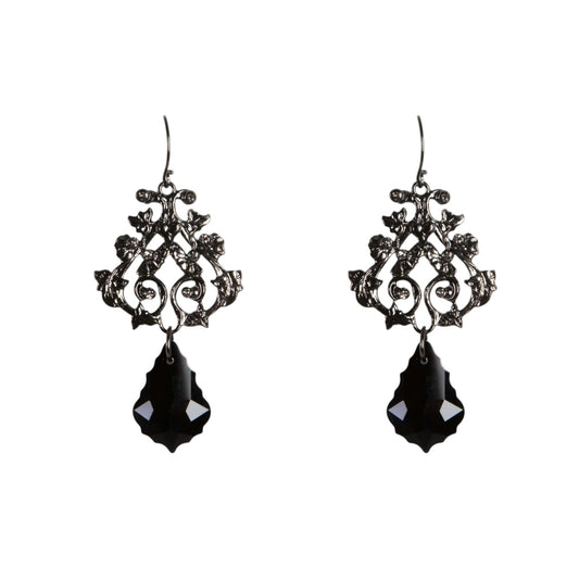 VIRGINS SAINTS & ANGELS VSA Vine Drop Earrings in Gunmetal & Jet