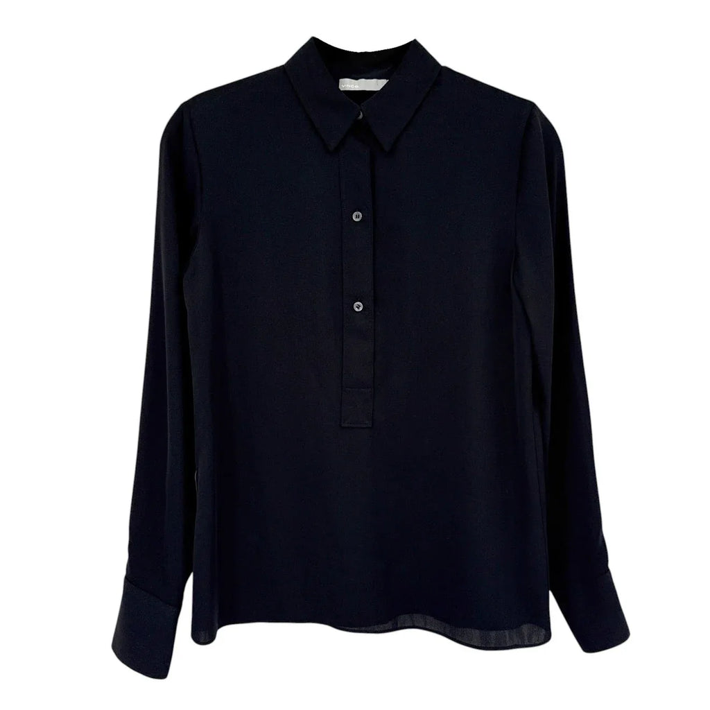 VINCE Slim Fitted Popover Shirt Black 2 - flyKAMP