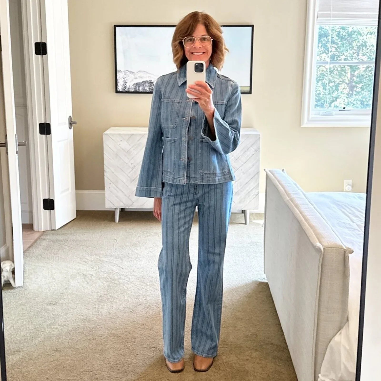 VERONICA BEARD Crosbie Striped Loafer Length Wide Leg Jean 26 - flyKAMP