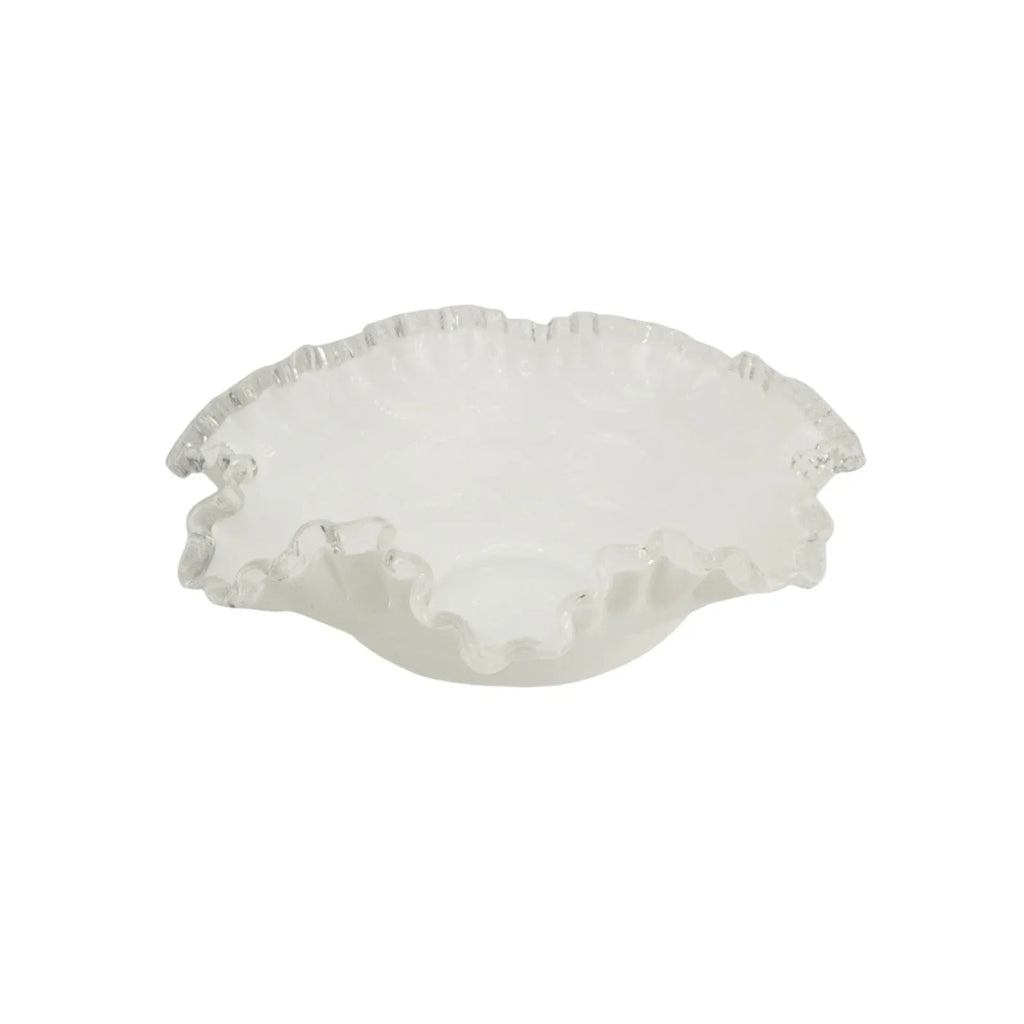 FENTON ART GLASS Vintage Silver Crest Bowl with Ruffle Top - flyKAMP