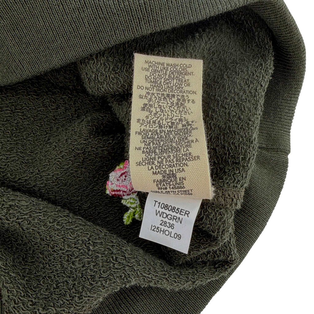 THE GREAT. The College Sweatshirt. Woodland Green With Embroidered Roses 0|XS The Great.