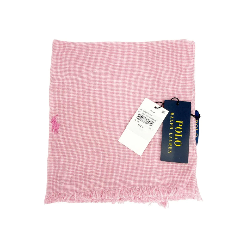 POLO RALPH LAUREN Micro-Houndstooth Linen-Cotton Scarf in Pink & White - flyKAMP