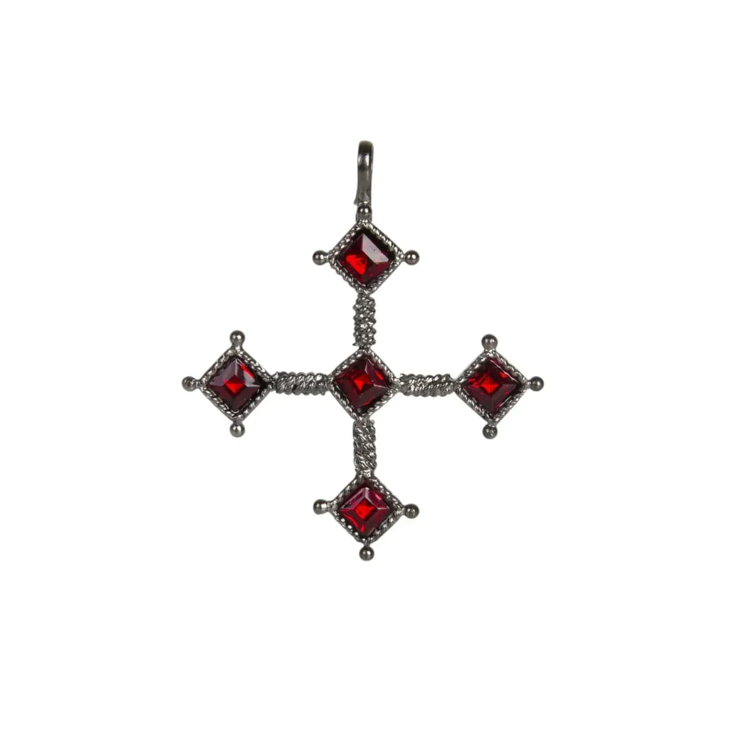 VIRGINS SAINTS & ANGELS VSA Brigid Cross Medallion Fire Ruby & Gunmetal - flyKAMP