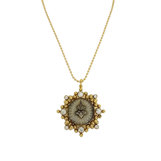 VIRGINS SAINTS & ANGELS VSA Cloister Sacred Heart Charm Necklace Gold with Ball Chain