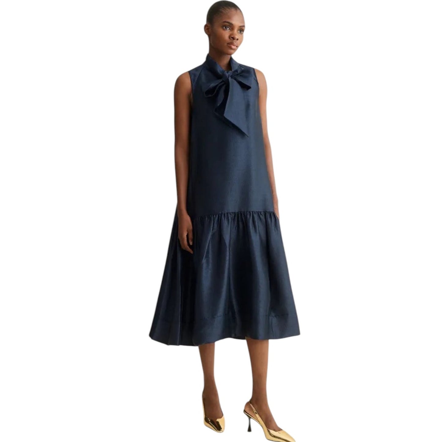 ME+EM Evening Halter Neck Midi Dress in Ink Blue UK6|US2|EU34|XS