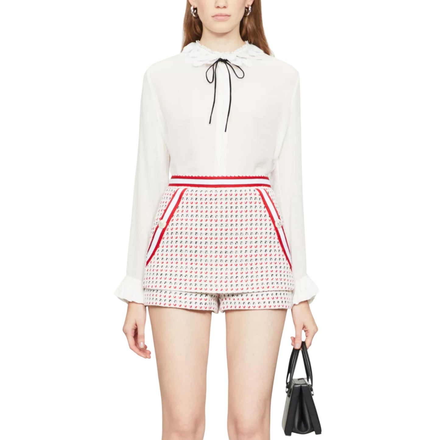 MAJE Irona Tweed Skort in Ecru, Red, & Navy FR36|S