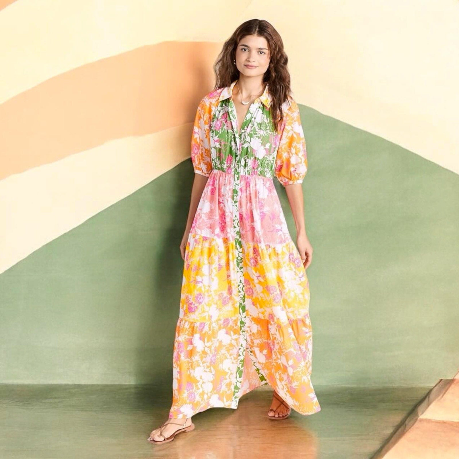 PLAYA LUCILA Prmul 1272 Dress in Orange & Pink Multi XS Playa Lucila