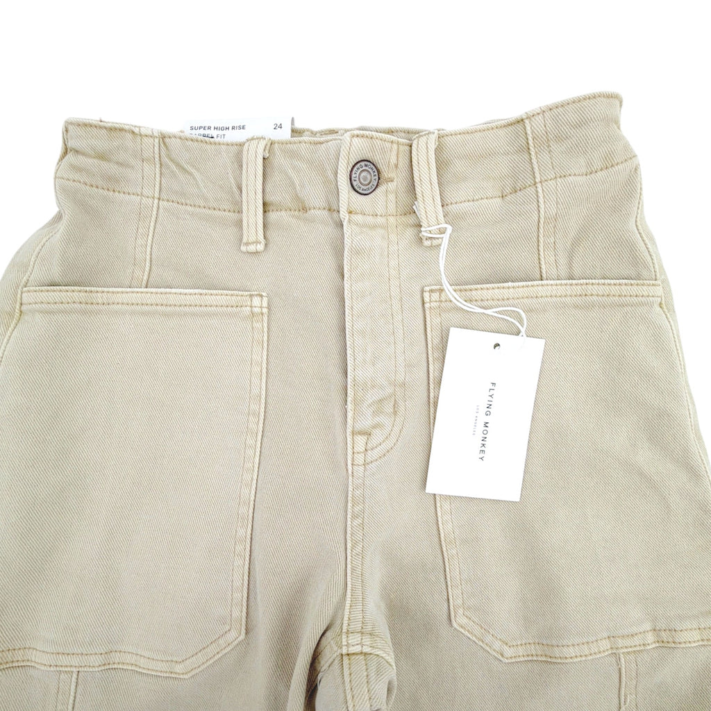 FLYING MONKEY Super High Rise Barrel Fit Jean in Vintage Beige 24 Mother