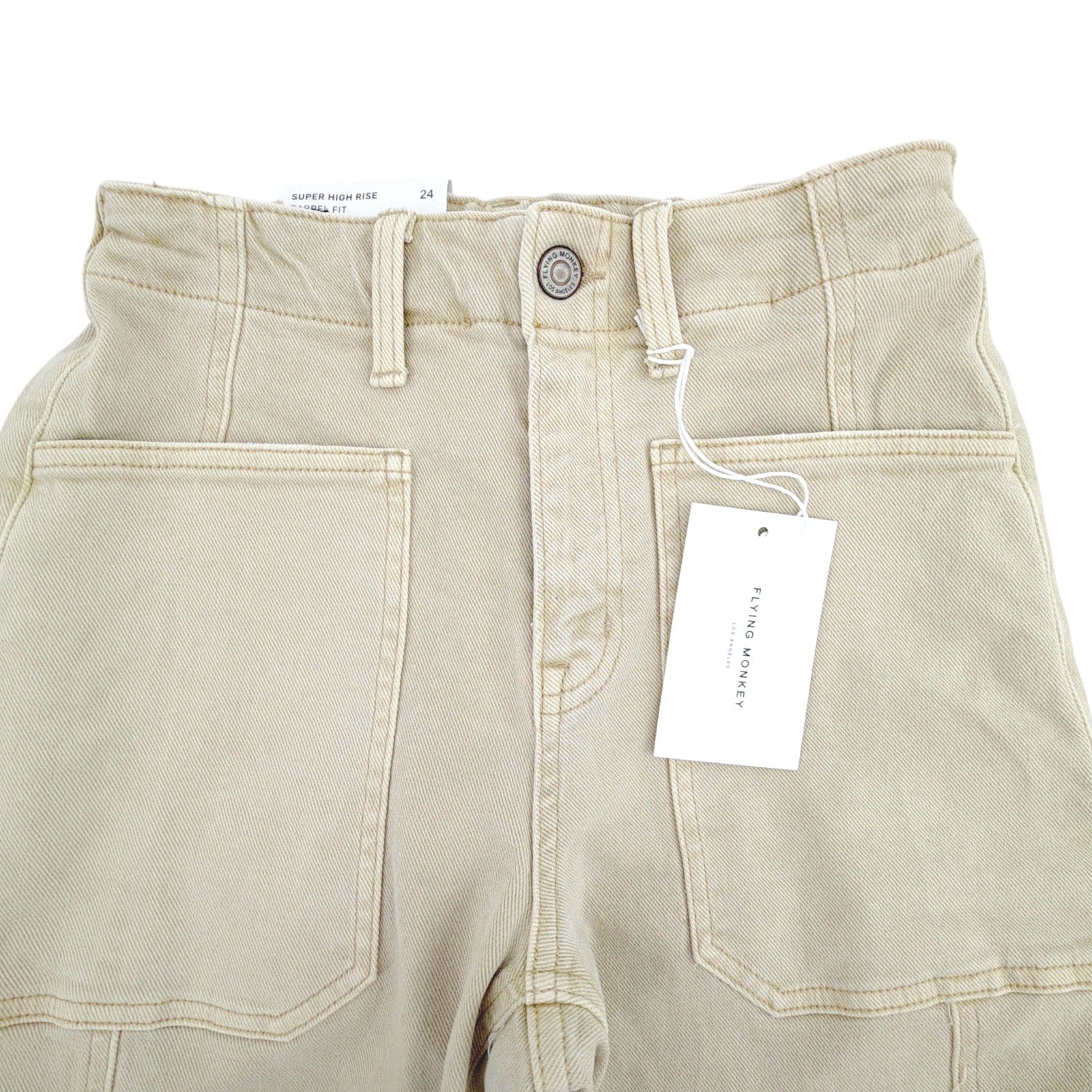 FLYING MONKEY Super High Rise Barrel Fit Jean in Vintage Beige 24 Mother