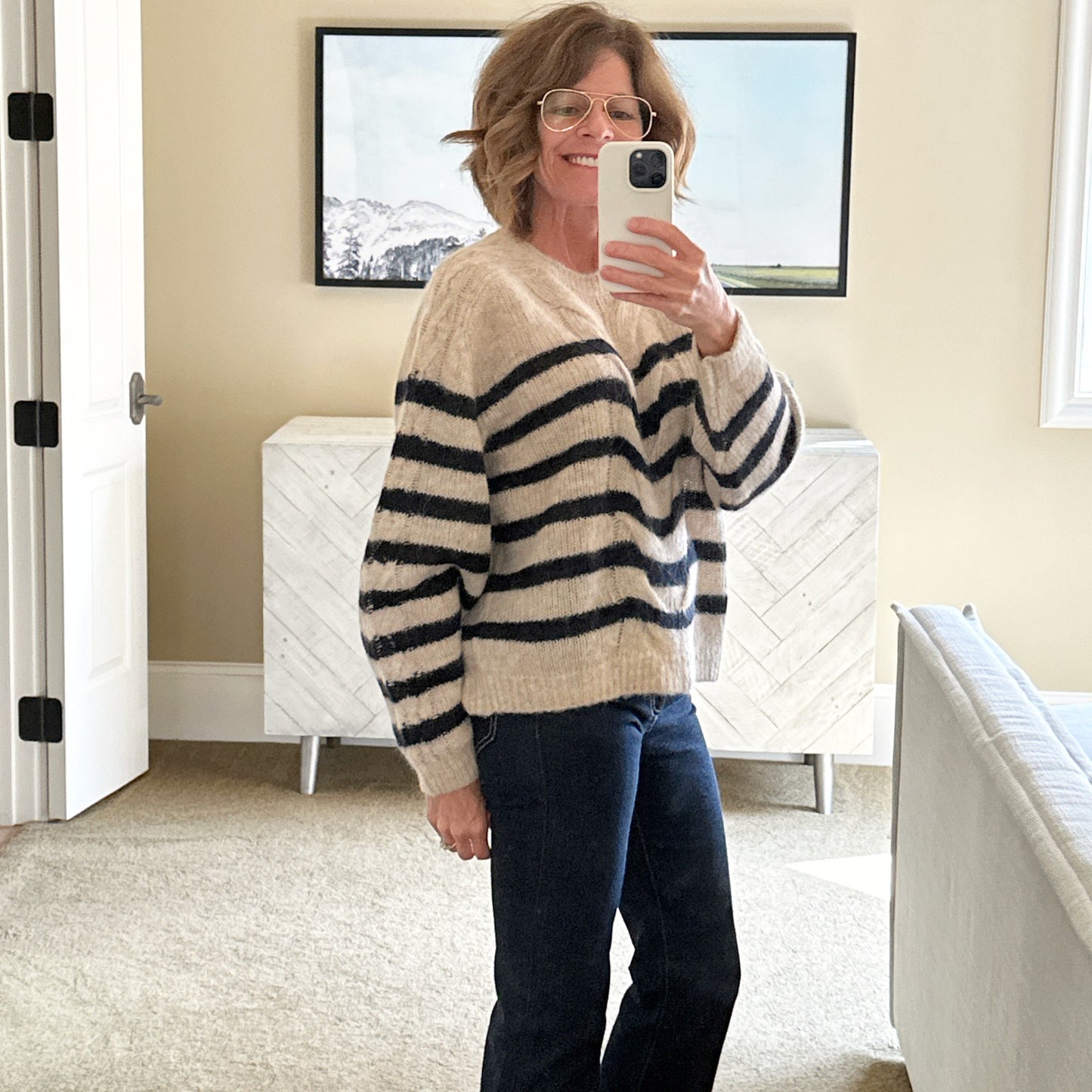 RAG & BONE Mia Striped Wool Alpaca Cable Sweater M