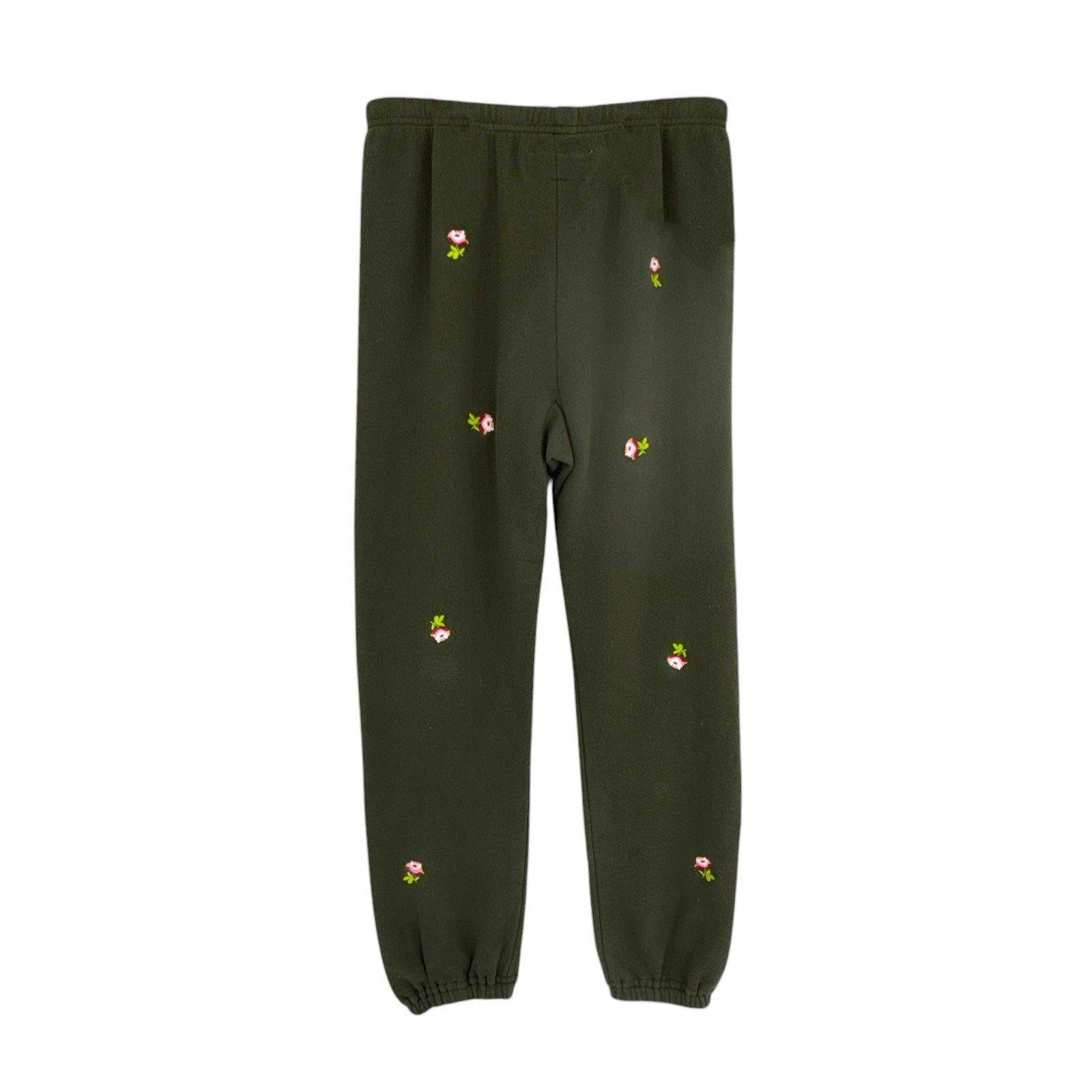 THE GREAT. The Stadium Sweatpant. Woodland Green With Embroidered Roses 0|XS The Great.
