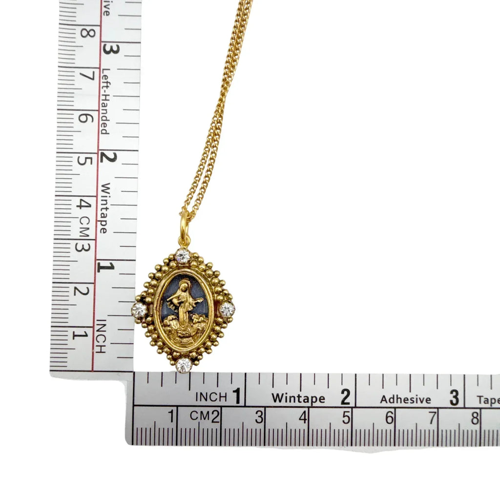 VIRGINS SAINTS & ANGELS VSA Petite Oval Cloister Lady of Fatima Charm Necklace - flyKAMP