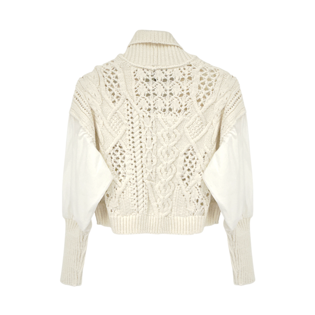 ANTHROPOLOGIE Balloon-Sleeve Twofer Cable-Knit Cardigan Sweater S Anthropologie