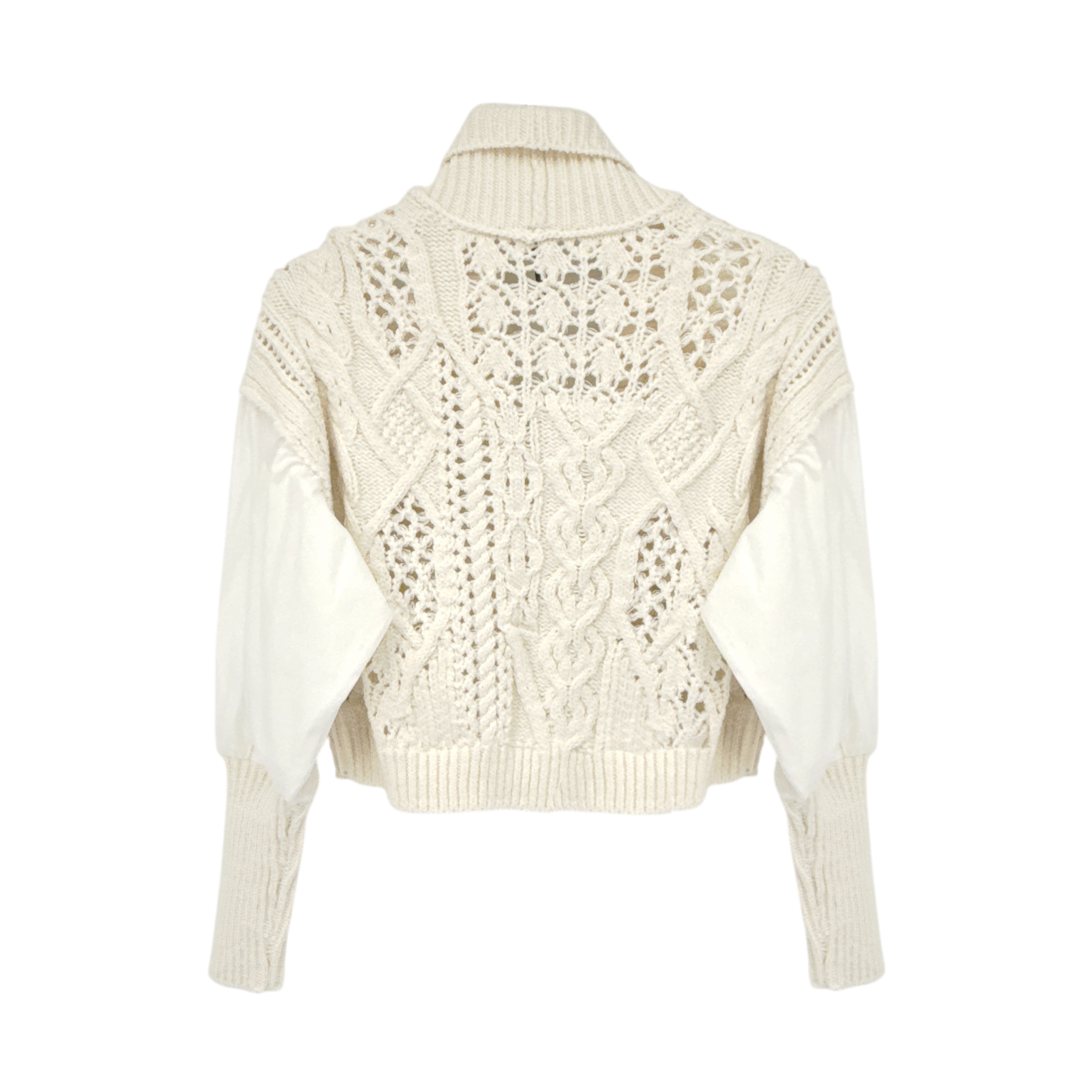 ANTHROPOLOGIE Balloon-Sleeve Twofer Cable-Knit Cardigan Sweater S Anthropologie