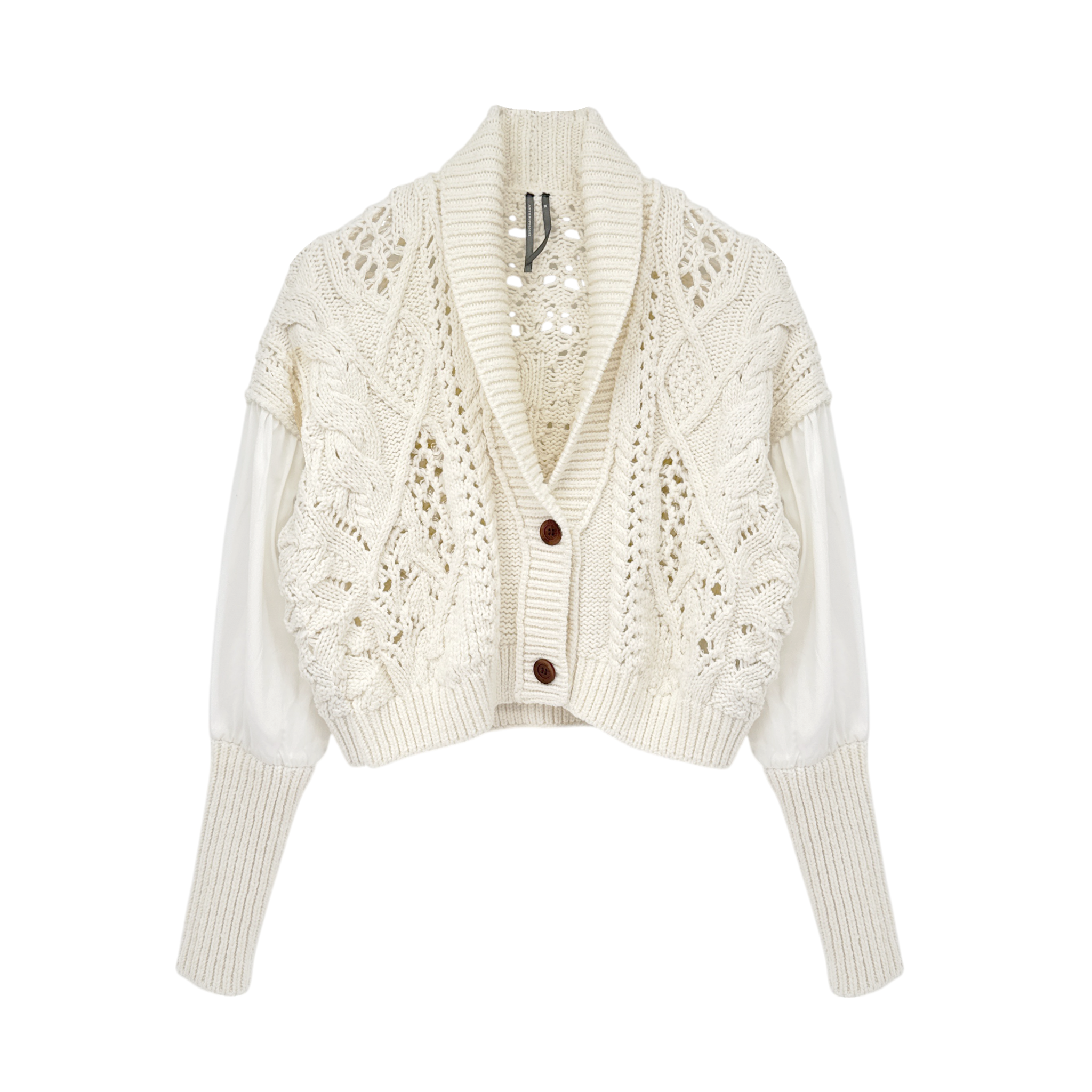 ANTHROPOLOGIE Balloon-Sleeve Twofer Cable-Knit Cardigan Sweater XS Anthropologie