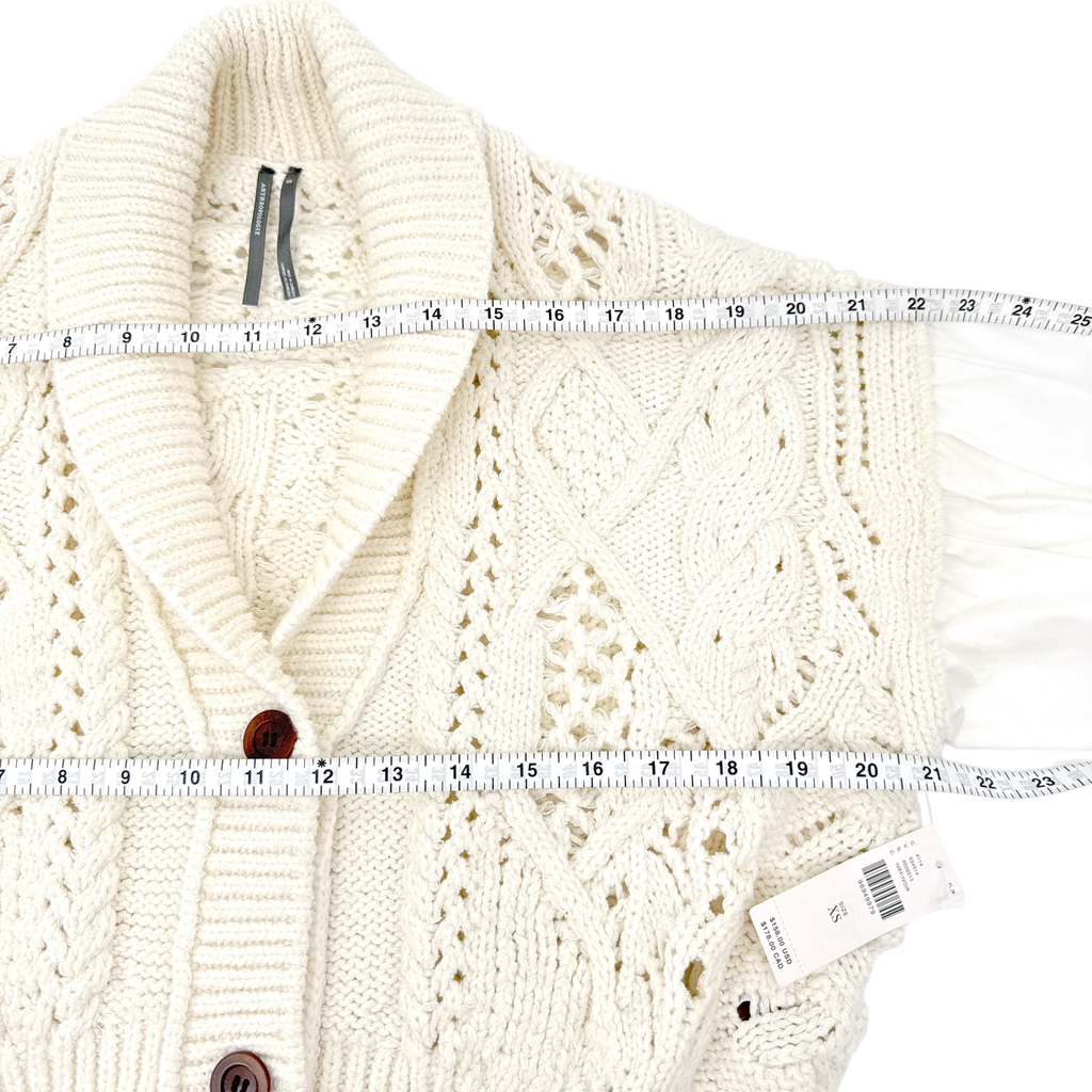 ANTHROPOLOGIE Balloon-Sleeve Twofer Cable-Knit Cardigan Sweater XS Anthropologie