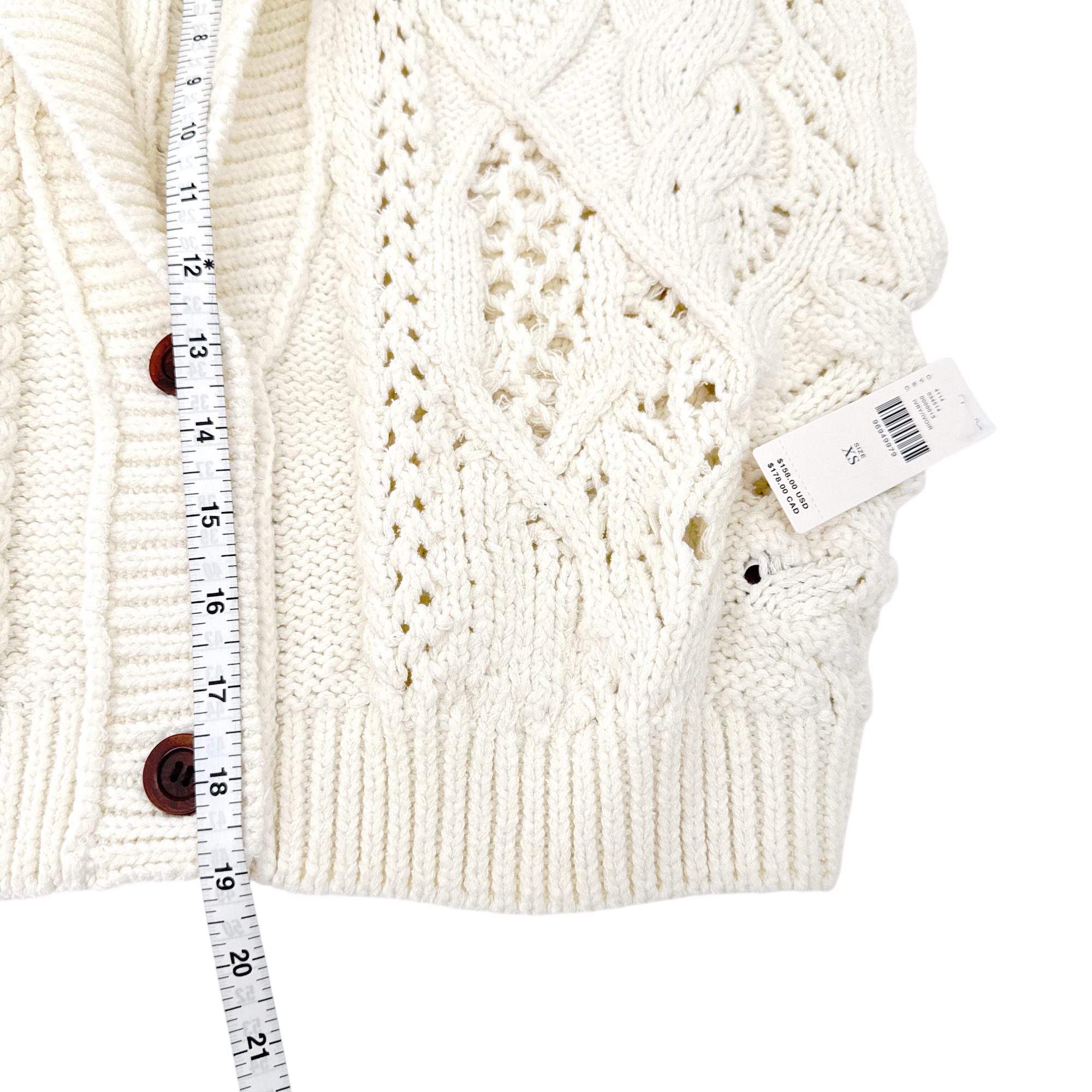 ANTHROPOLOGIE Balloon-Sleeve Twofer Cable-Knit Cardigan Sweater XS Anthropologie
