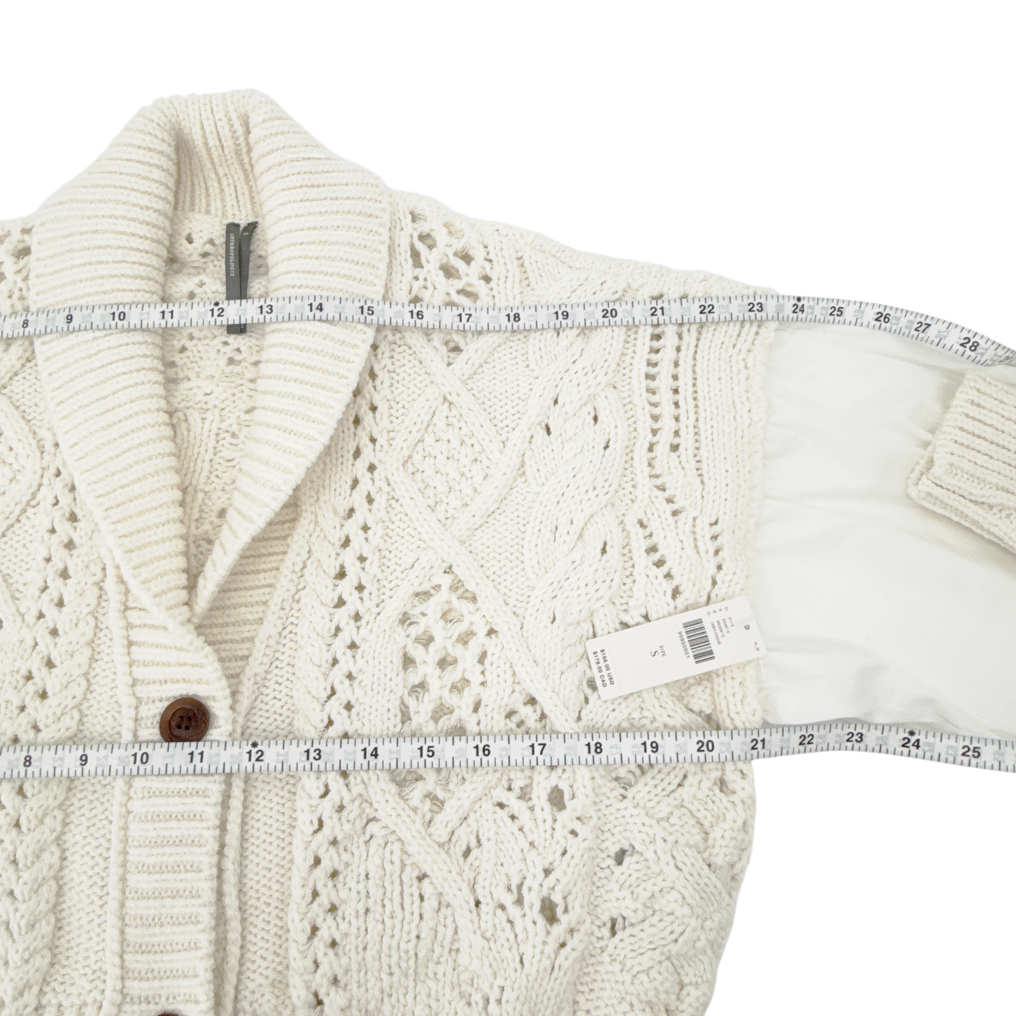 ANTHROPOLOGIE Balloon-Sleeve Twofer Cable-Knit Cardigan Sweater S Anthropologie