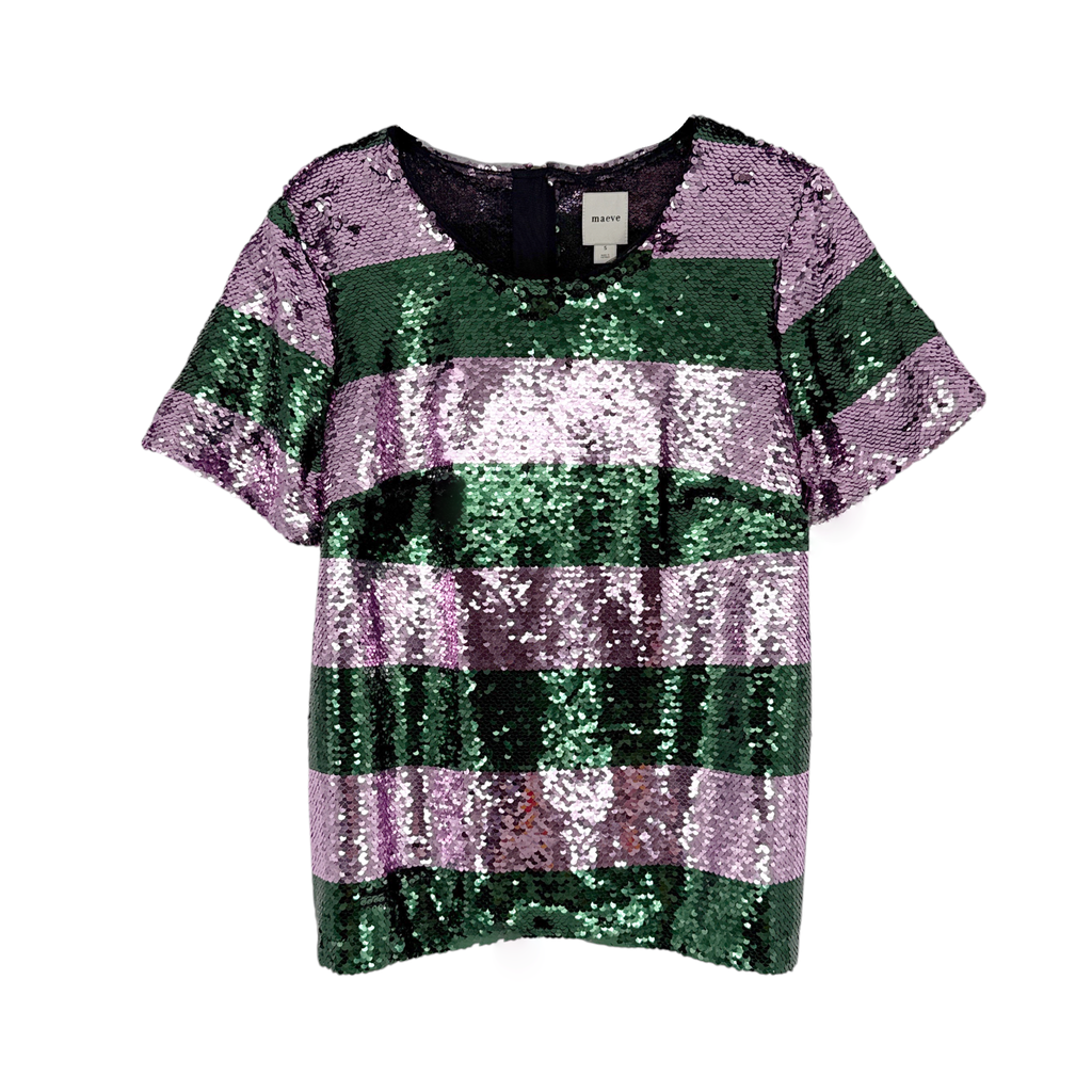 ANTHROPOLOGIE Maeve Short-Sleeve Sequin Striped Top S Anthropologie