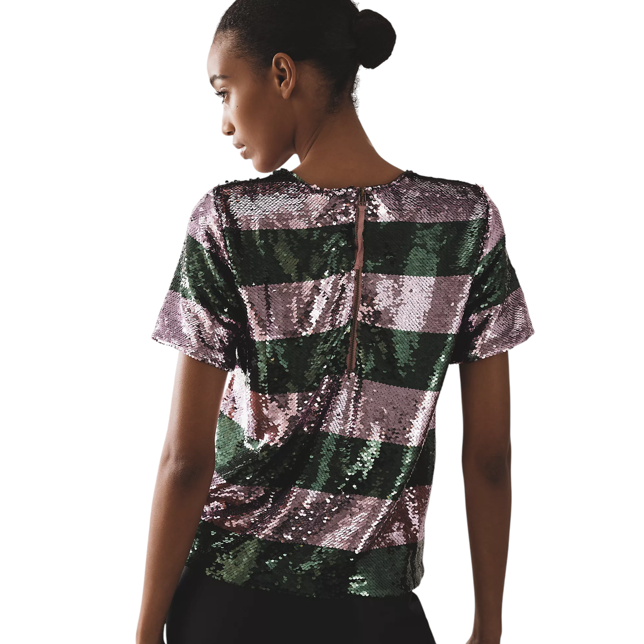 ANTHROPOLOGIE Maeve Short-Sleeve Sequin Striped Top S Anthropologie