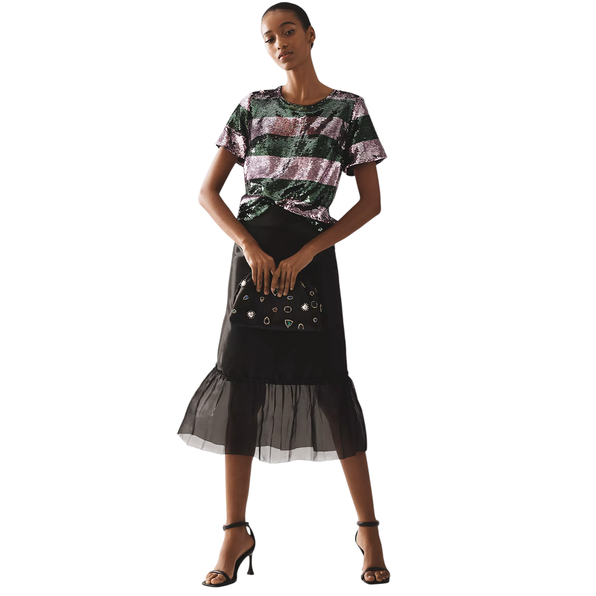 ANTHROPOLOGIE Maeve Short-Sleeve Sequin Striped Top S Anthropologie