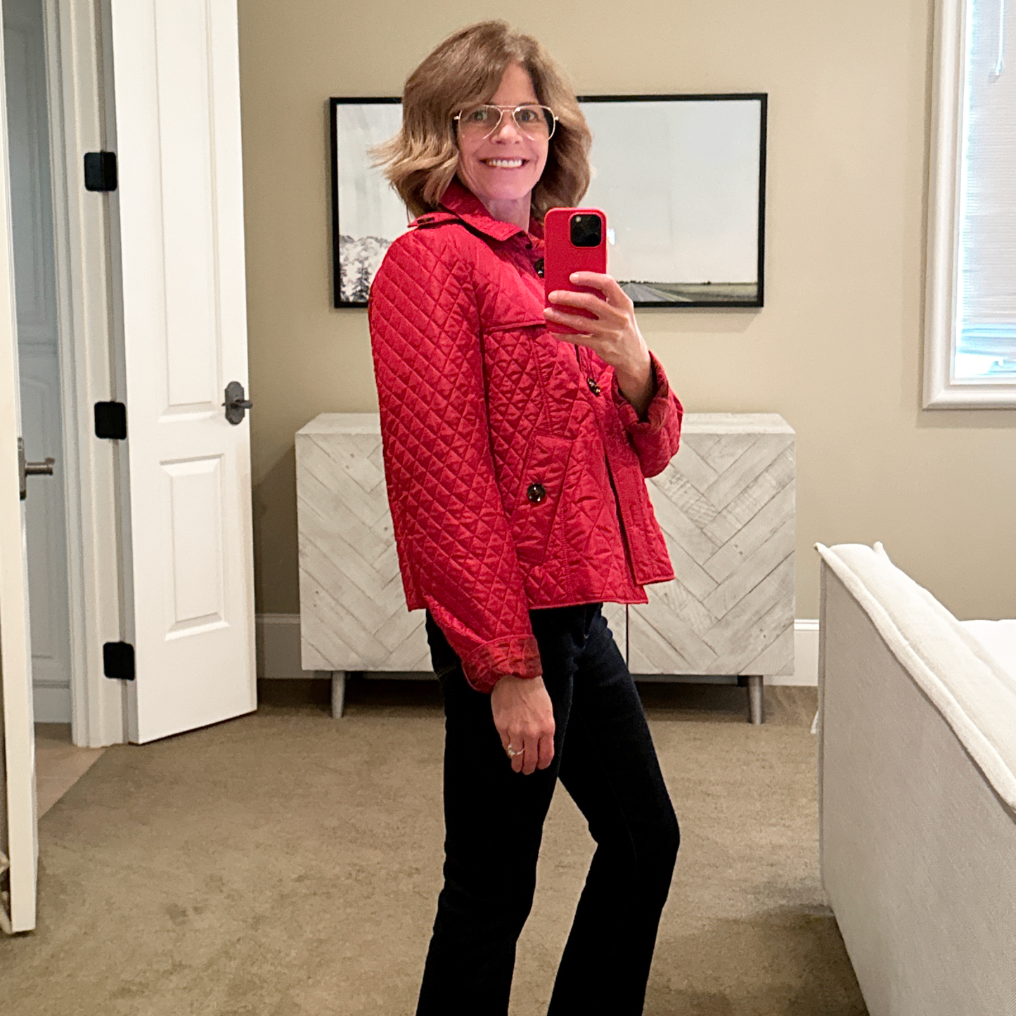 BURBERRY London Cropped Diamond Quilted Jacket in Red US10 | M