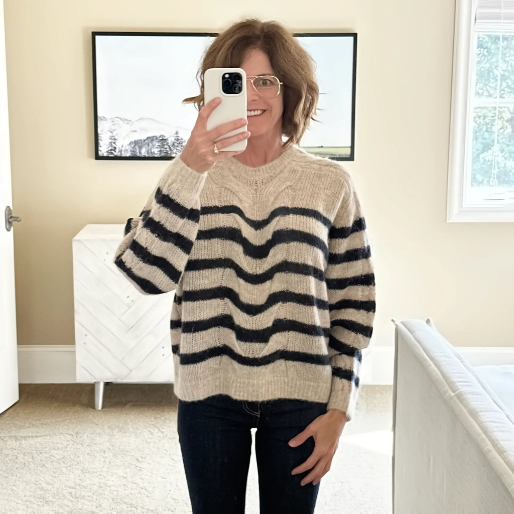 RAG & BONE Mia Striped Wool Alpaca Cable Sweater M - flyKAMP