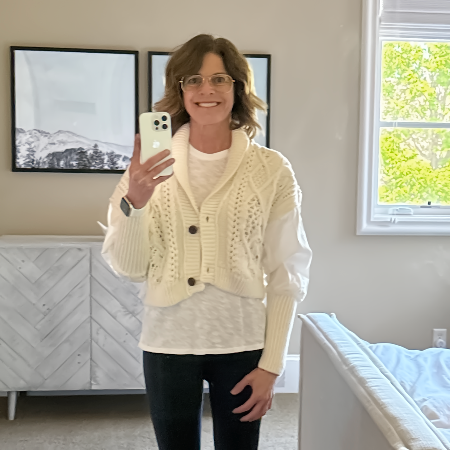 ANTHROPOLOGIE Balloon-Sleeve Twofer Cable-Knit Cardigan Sweater S