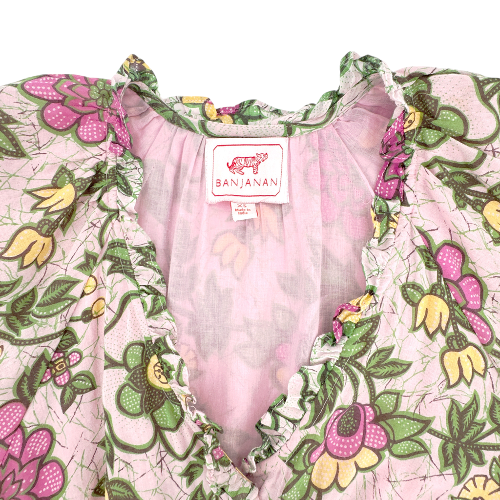 BANJANAN Cotton Poppy Dress in Freyja Flower Lilac Sachet XS Banjanan