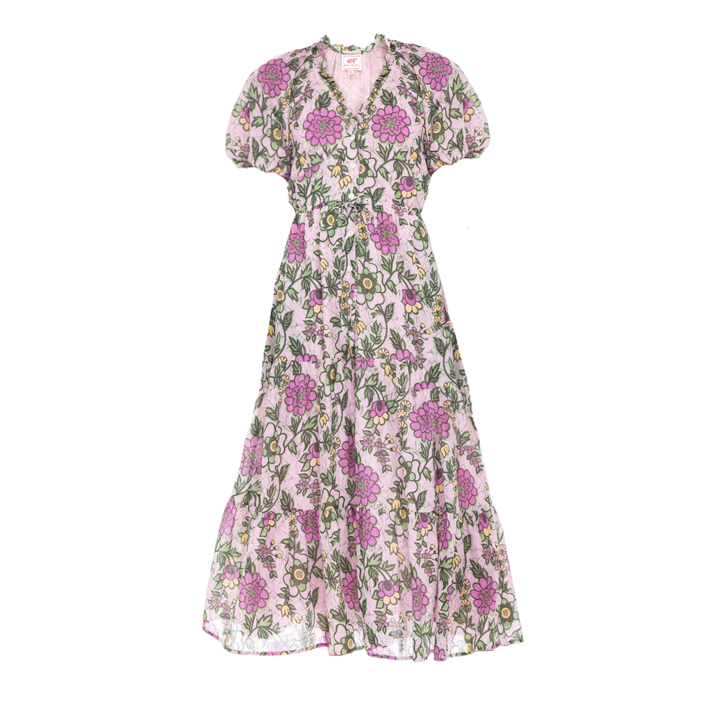 BANJANAN Cotton Poppy Dress in Freyja Flower Lilac Sachet XS Banjanan
