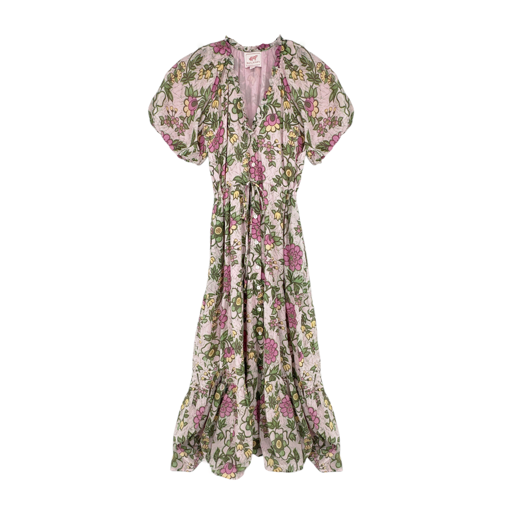 BANJANAN Cotton Poppy Dress in Freyja Flower Lilac Sachet XS Banjanan