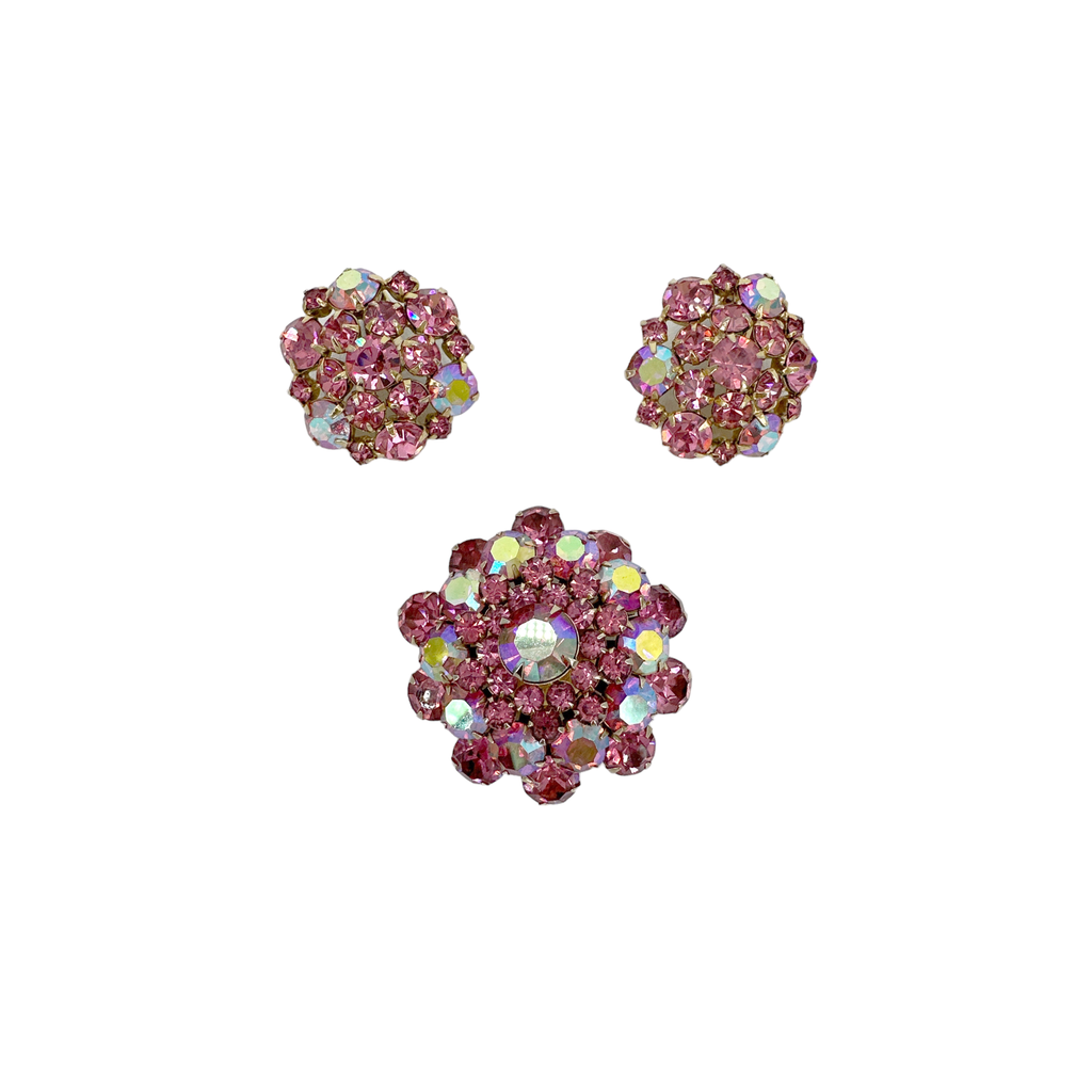 BROOCH VINTAGE Rhinestone Brooch & Clip-on Earring Set Source Unknown