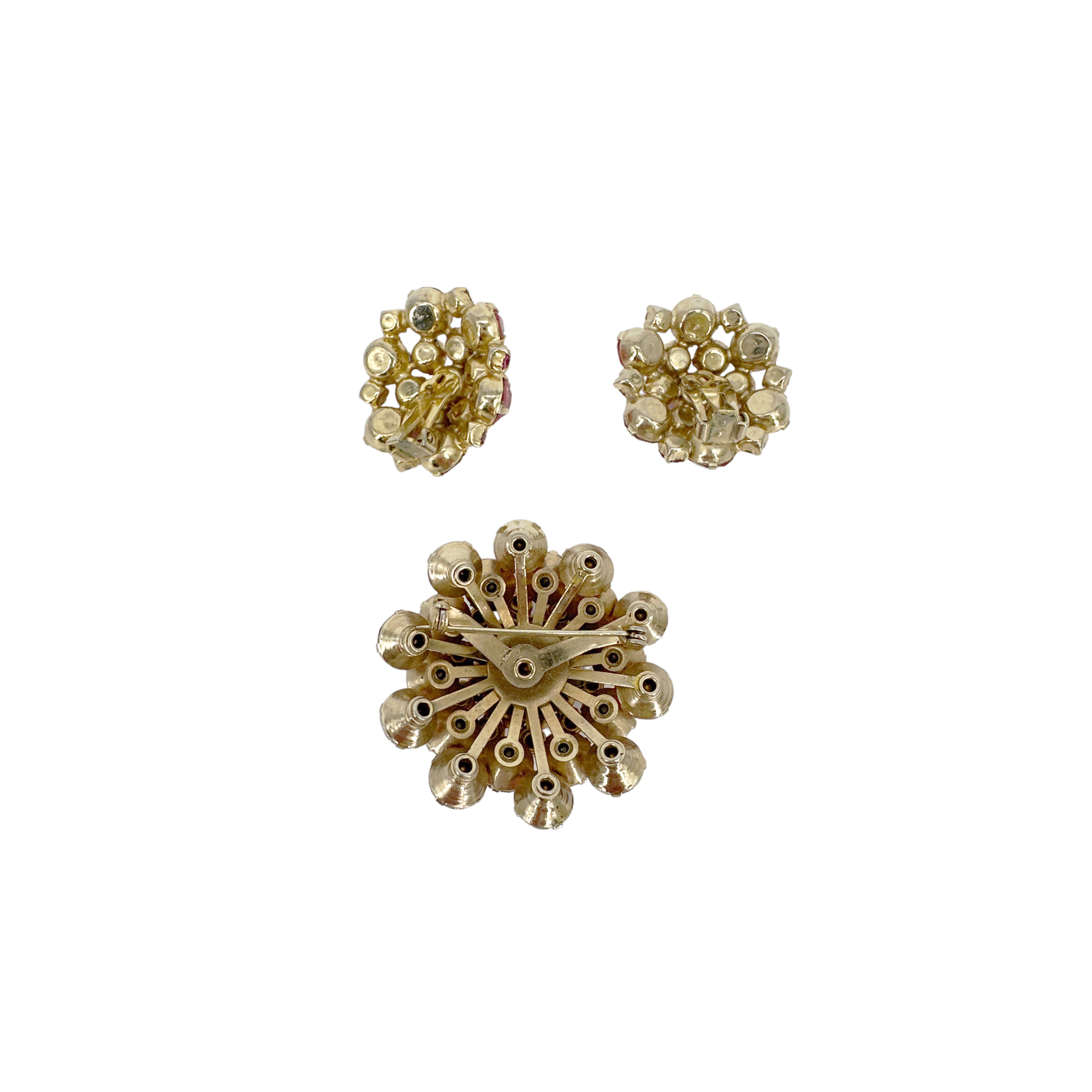 BROOCH VINTAGE Rhinestone Brooch & Clip-on Earring Set Source Unknown